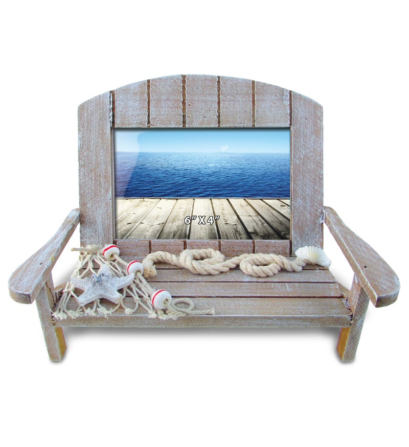Puzzled CoTa Global Brown Chair Beach Picture Frame - Decorative 4x6 Picture Frame, Distressed Wood Picture Frames for Family, Perfect Beach House Decor Gifts and Family Portrait Frame, 9 Inch, Color May Vary - Image 1